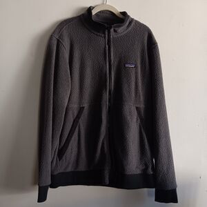 Patagonia Fleece Gray Jacket Logo Full Zip Mock Pockets Outdoor Size L